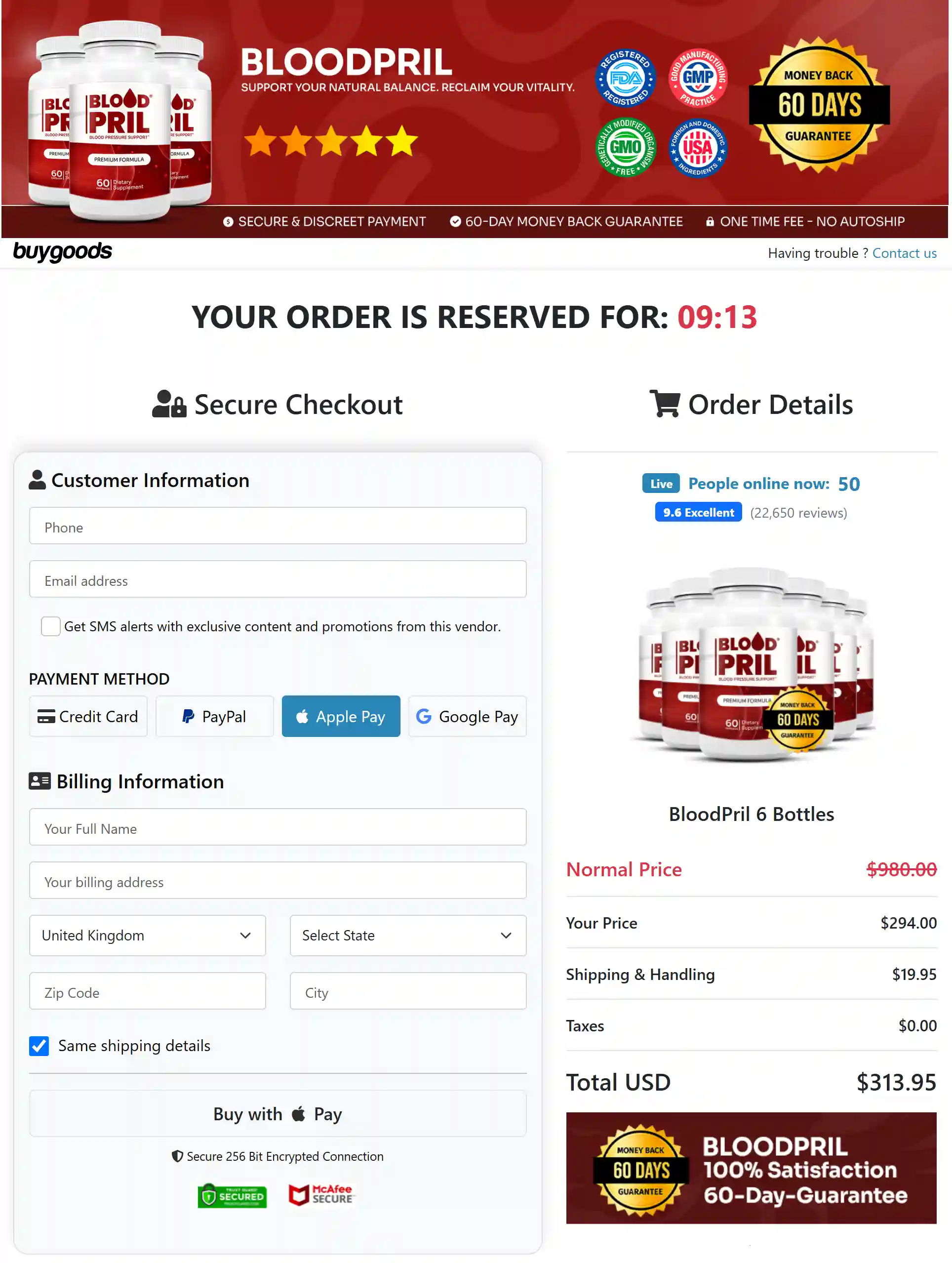 BloodPril Checkout Page